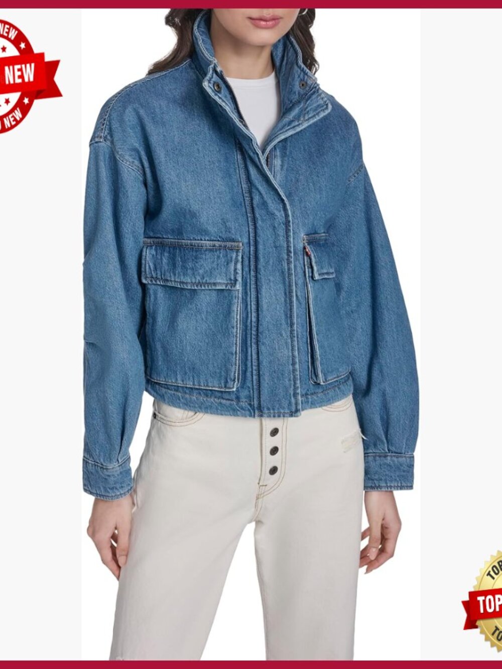 Cropped Cotton Surplus Jacket Puff Sleeve Casual Spring Summer